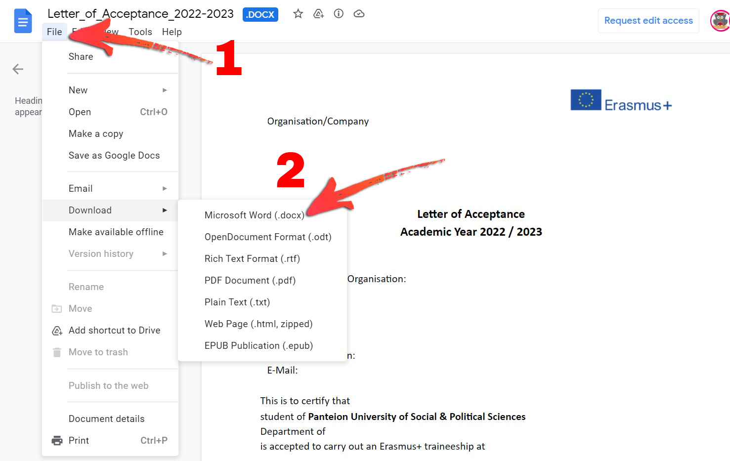 How to download the Letter of Acceptance form